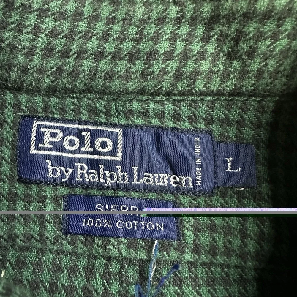 Vintage Polo Ralph Lauren Sierra Shirt Mens Large Green Herringbone Heavy Cotton